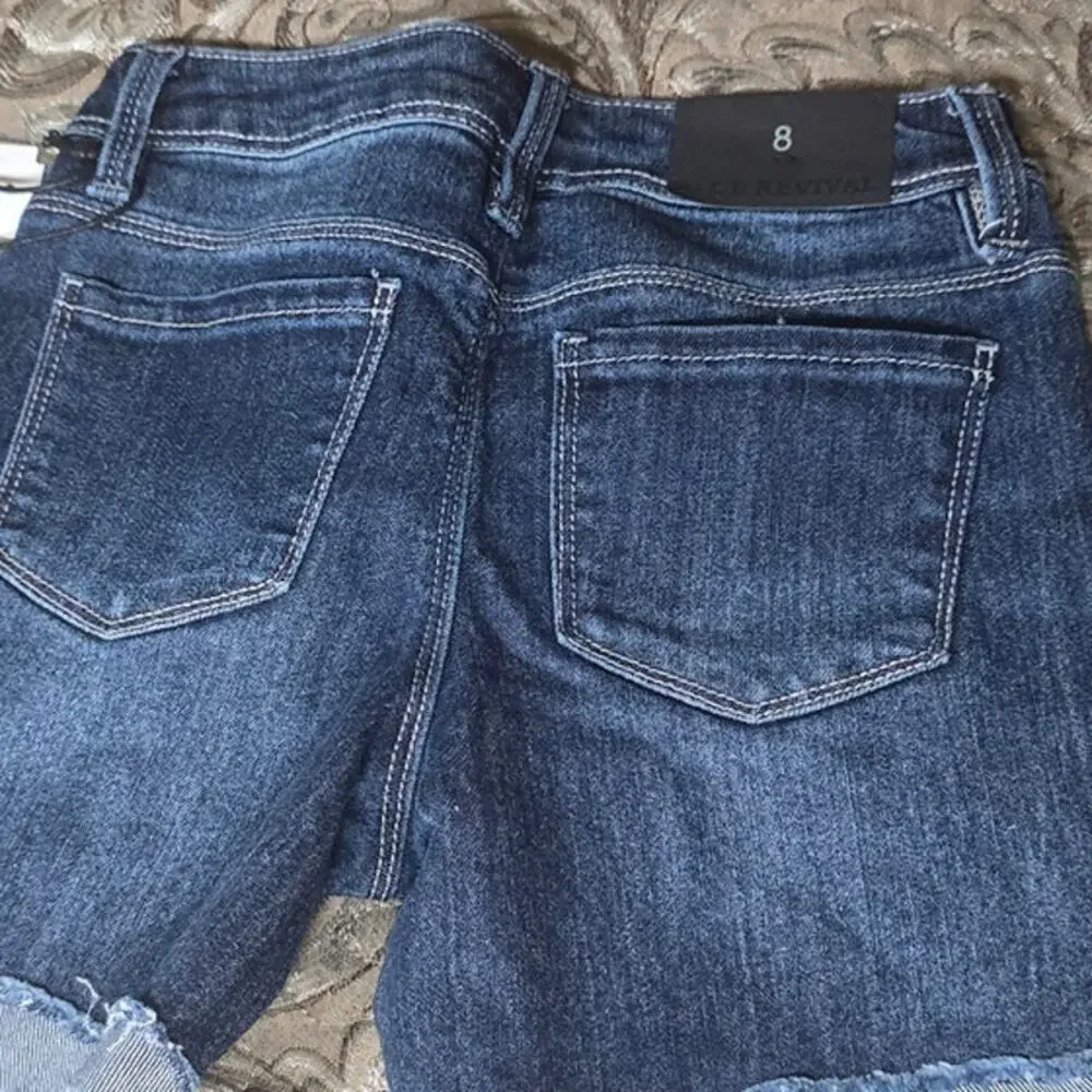 Blue Revival - Folie Flip Cuff Midi Denim Short Size 8